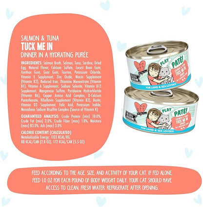 Weruva B.F.F. Play - Best Feline Friend Paté Lovers, Aw Yeah!, Salmon &amp; Tuna Tuck Me in with Salmon &amp; Tuna, 5.5oz Can (Pack of 8)