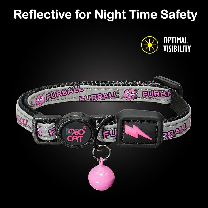 DOCO Cat Collar (Neck Girth - 3/8" x 7.5-12", Weight Upto - 13lb) Reflective Cat Collar with Bell, Breakaway Safety Buckle, Adjustable Nylon Strap for Kittens &amp; Adult Cats (Red)