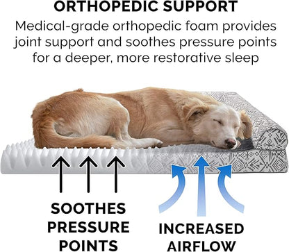 Furhaven Orthopedic Dog Bed for Large Dogs w/ Removable Bolsters &amp; Washable Cover, For Dogs Up to 95 lbs - Plush &amp; Southwest Kilim Woven Decor Sofa - Boulder Gray, Jumbo/XL