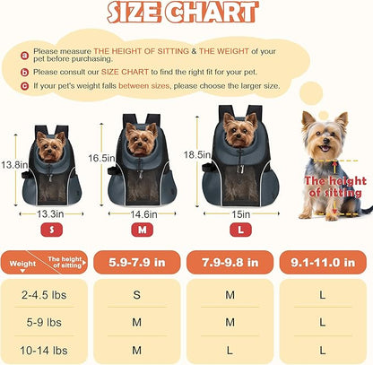 WOYYHO Pet Dog Carrier Backpack Small Dog Front Backpack Ventilated Mesh Dog Travel Back Pack with Safety Belt for Travel Hiking Cycling Outdoor Adventures (Size M: 5-9 lbs, Dark Gray)