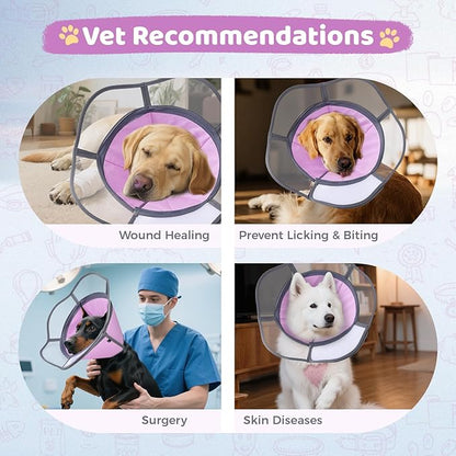 Soft Dog Cone Collar After Surgery Recovery,Adjustable E-Collar with Removable Shield,Lightweight,Breathable Anti-Licking Protective Cone for Large,Medium,Small Pets (Rose Pink, L (Neck:15.5&