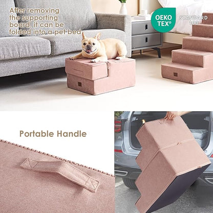 EHEYCIGA Dog Stairs for Small Dogs 13.5" H, 3-Step Dog Steps for Couch Sofa and Chair, Pet Steps for Medium Cats, Non-Slip Balanced Pet Ramp Indoor, Pink