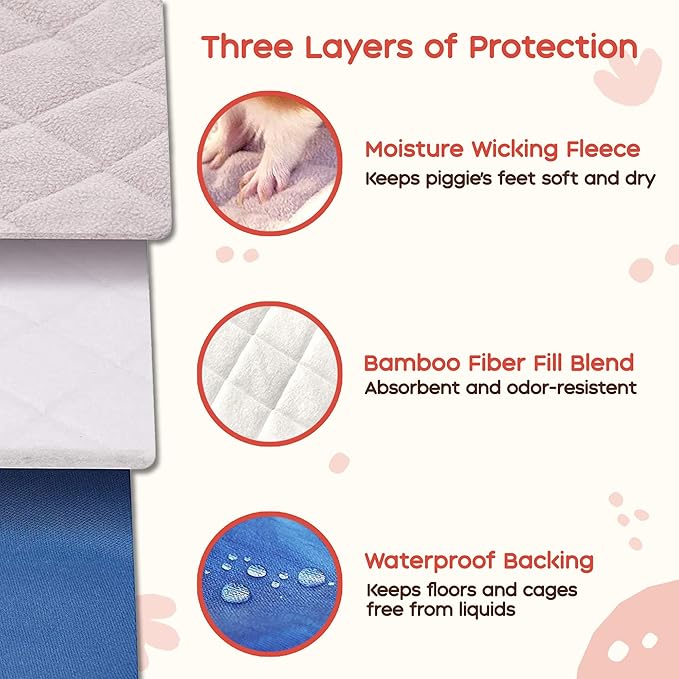 GuineaDad Premium Liner – Fleece Guinea Pig Cage Liner – Ultra-Plush Reusable Fleece Bedding with Waterproof Bottom – Extra Absorbent Liner for 2x3 C&amp;C Cage (Blush)