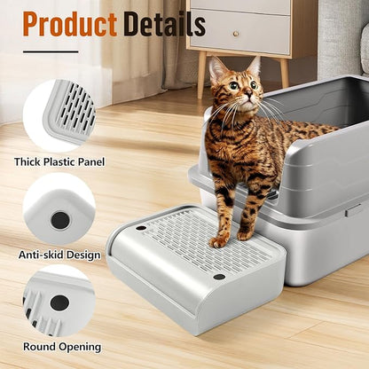 Cat Litter Box Step, Cat Litter Box Ramp Mat with Filter Function for Self-Cleaning Cat Litter Box, Easy to Clean, Cat Pedal Step Stool Ideal for Kitten &amp; Elderly Cats (Light Grey)