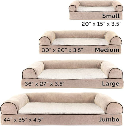 FurHaven Soft, Orthopedic Foam Sofa Dog Bed with Washable &amp; Removable Cover - Sherpa/Chenille - Cream, Dogs Up to 35 lbs - Medium