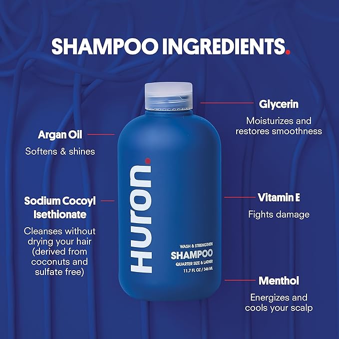 Huron Hair Duo | Nourishing Shampoo &amp; Conditioner Set for Men | Cleanse, Strengthen &amp; Hydrate | Sulfate-Free, Paraben-Free, Vegan | Designed for Daily Use on All Hair Types (2 Pack)