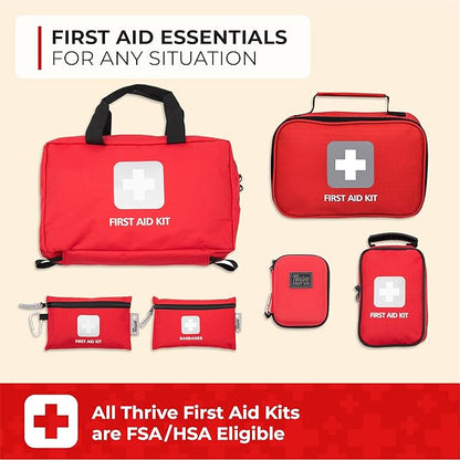 Thrive First Aid Safety Kit - 100-Piece Bag - Compact Waterproof Rip-Stop Nylon Pouch - Multi-Size Bandages, Antiseptic Wipes &amp; Safety Pins for Car &amp; Travel