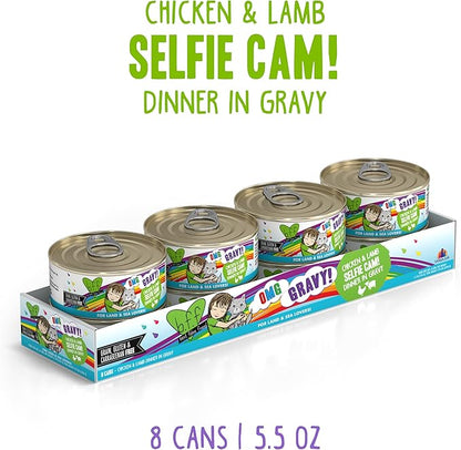 Weruva B.F.F. OMG - Best Feline Friend Oh My Gravy!, Selfie Cam! with Chicken &amp; Lamb in Gravy Cat Food, 5.5oz Can (Pack of 8)