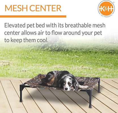 K&amp;H Pet Products Outdoor Elevated Dog Cot, Breathable Cooling Elevated Cot Hammock Pet Bed for Medium Dogs, Washable Mesh Cover, Raised Metal Frame, Collapsible, Portable - Medium 32 X 25in Camo