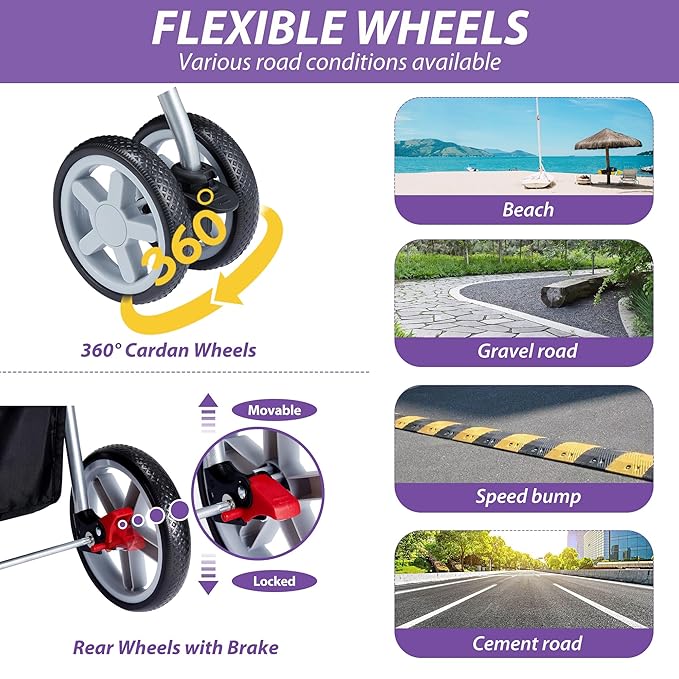 4 Wheels Pet Stroller for Small Medium Dogs Cats 10-33 lbs, Foldable Dog and Cat Stroller with Cup Holder &amp; Storage Basket &amp; Breathable Mesh, Pet Strolling Cart for All-Season, Purple