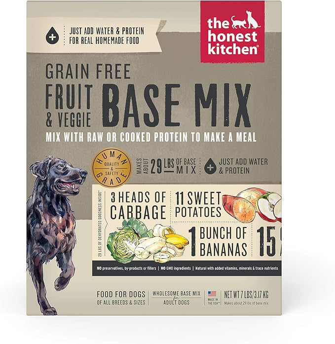 The Honest Kitchen Human Grade Dehydrated Grain Free Fruit &amp; Veggie Base Mix Dog Food (Just Add Protein) - 7 Pound Box (Makes 12 Pounds)
