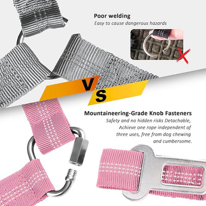 Removable Dog Seat Belt Harness for Car, 3 in 1 Pet Dog Car Seatbelt Leash, Retractable Restraint Secures to Vehicle Headrest &amp; Adjustable Reflective Bungee Dog Seatbelt Tether, Pink