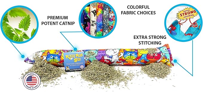 Kitty Kick Stix 15" Catnip Kicker Toy – Set of 2 | Handmade in USA | Interactive Cat &amp; Kitten Toy | Durable Kicker Packed with 100% Potent Catnip for All Breeds (Mystery Choice)