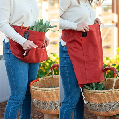 Roo Gardening Apron with Pockets &amp; Harvesting, Picking Pouch - Adjustable, Water-resistant, Washable Canvas Cotton