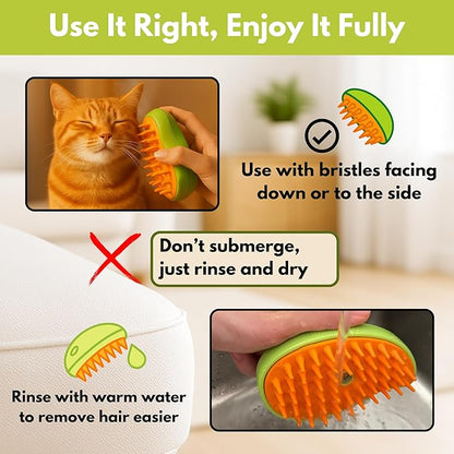 Cat Brush with Steam – Steam Cat Brushes for Indoor Cats | Pet Spray Hair Removal Comb &amp; Relaxing Grooming Tool for Calmer, Happier Cats