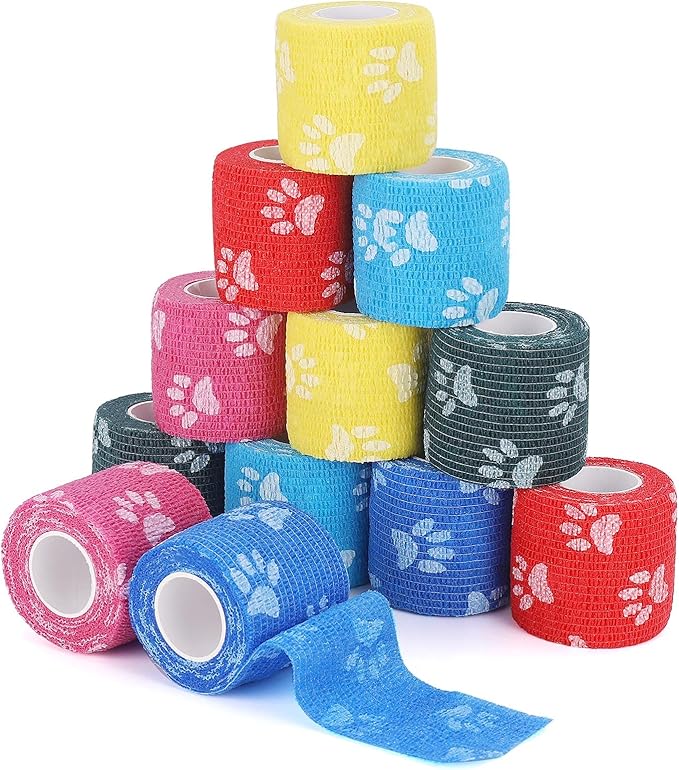 Vet Wrap Self Adhering Bandage Wrap Cohesive Bandage Multi-Function Wrap Tape for Dogs Cats Horses Birds Animals Non-Woven Strong Sports Tape for Wrist Healing Ankle Sprain &amp; Swelling 12 Rolls