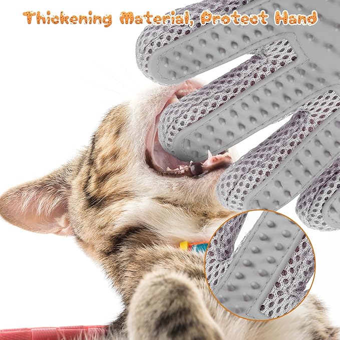 2 in 1 Pet Grooming Glove for Cats &amp; Dogs, Efficient Deshedding Brush Pet Long Short Fur Removal Glove, Gentle Massaging Puppy Kitten Bathing Grooming Brush Tool, Easy Clean Floating Hair Mitt