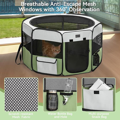 PETSFIT 45.5" Dog Playpen Indoor/Outdoor-Jump-Proof 28.5" Height with Removable Waterproof Mat &amp; Zippered Roof | RV, Camping, Travel Dog Pen | Whelping &amp; Cat Observation Space(45.5"L x 45.5"W x 28.5H)