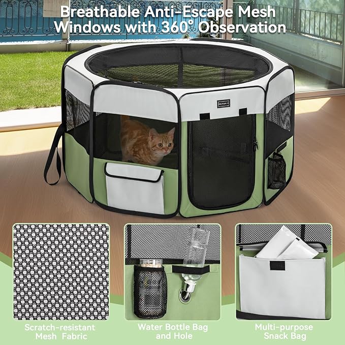 PETSFIT Portable Dog Playpen,36" Dog Play Pen Indoors with Removable Waterproof Mat &amp; Zippered Roof | RV, Camping, Travel Dog Pen | Whelping &amp; Cat Observation Space(36" L x 36" W x 21" H)