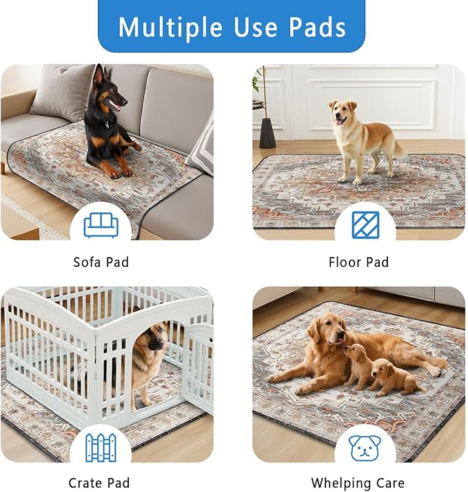 Washable Pee Pads for Dogs 2 Pack, Absorbent Reusable Puppy Pads Waterproof, Leakproof &amp; Non-Slip Whelping Pad, Potty Training Pads for Dogs Playpen Mat 48x48