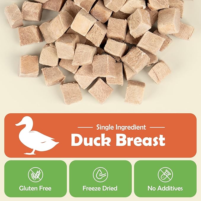 MON2SUN Freeze Dried Duck Cat and Dog Treats, Single Ingredient Natural and Healthy Dog Snacks, High Protein Training Treats &amp; Food Topper, 5.3 oz