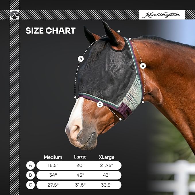 Kensington 90% UV Fly Mask Halter CatchMask UViator - Without Ears &amp; Forelock Freedom Web Trim *Roomy Fit*- X-Large, Imperial Jade