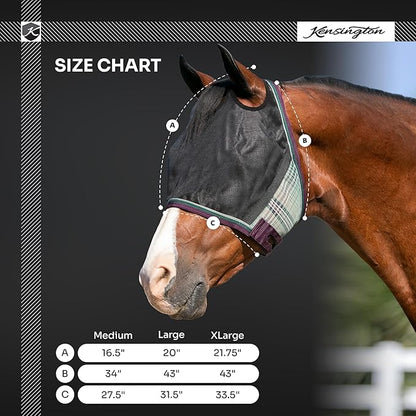 Kensington 90% UV Fly Mask Halter CatchMask UViator - Without Ears &amp; Forelock Freedom Web Trim *Roomy Fit*- X-Large, Desert Sand
