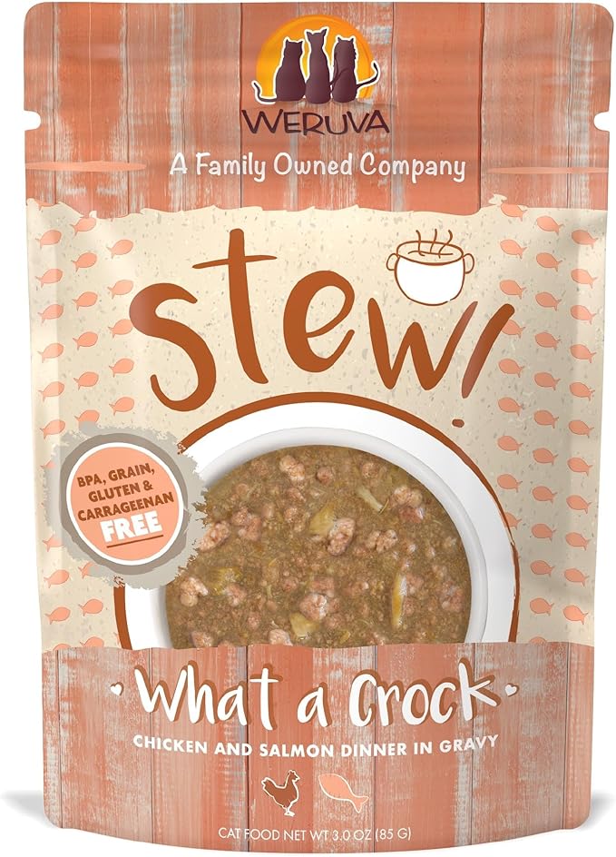 Weruva Classic Cat Stews!, What a Crock with Chicken &amp; Salmon in Gravy, 3oz Pouch (Pack of 12)