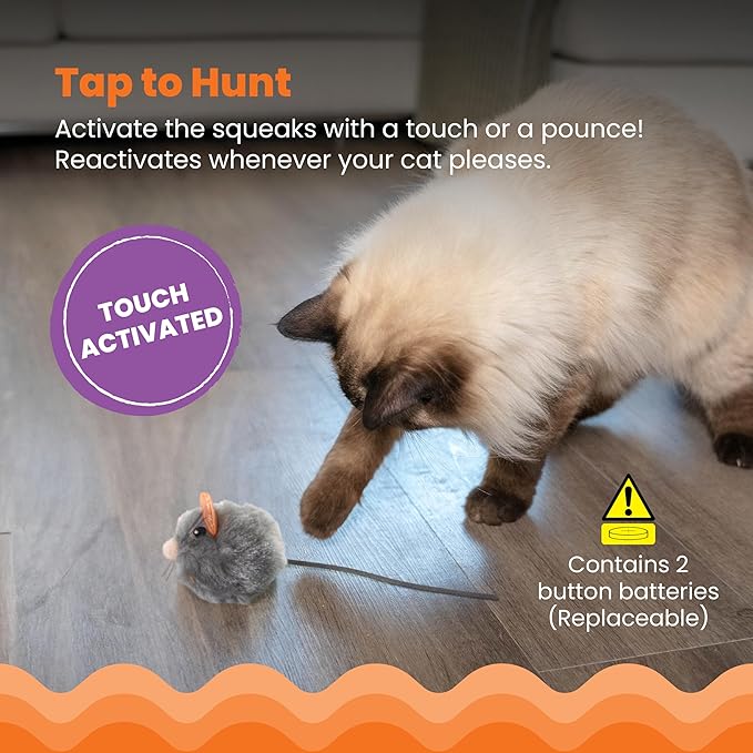 Catstages Squeak Squeak Mouse Cat Toy with Touch-Activated Sound &amp; Catnip, Gray