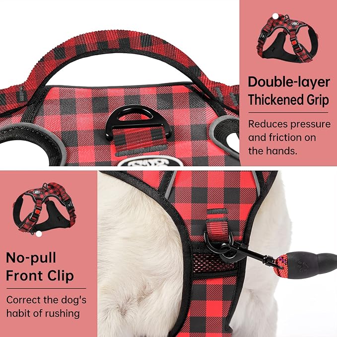 IVY&amp;LANE No Pull Dog Harness with Leash Set, Reflective No Choke Pet Vest,Adjustable Oxford Dog Vest Harness with Easy Control Handle for Large Dogs (Checkered Red,L)