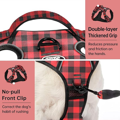 IVY&amp;LANE No Pull Dog Harness with Leash Set, Reflective No Choke Pet Vest,Adjustable Oxford Dog Vest Harness with Easy Control Handle for Large Dogs (Checkered Red,L)