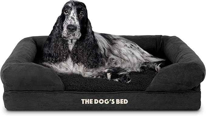 The Dog’s Bed, Medium Black Faux PL 30x23.5, Memory Foam, Pain Relief: Arthritis, Hip &amp; Elbow Dysplasia, Post Surgery, Lameness, Supportive, Calming, Washable Cover, Veterinary Approved