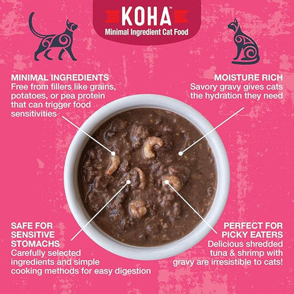 KOHA Poké Bowl Tuna &amp; Shrimp Entree in Gravy for Cats, 12-Pack of 3oz Pouches