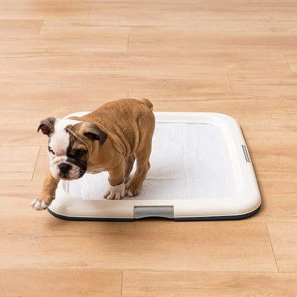 IRIS USA Pee Pad Holder - For Potty Training Regular Sized Dog &amp; Puppy Pee Pads, Secured Latches, Non-Skid Feet, Leak Protection, Fits 22"x22" Pad or Larger, Square, Navy