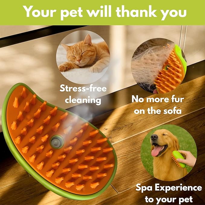 Cat Brush with Steam – Steam Cat Brushes for Indoor Cats | Pet Spray Hair Removal Comb &amp; Relaxing Grooming Tool for Calmer, Happier Cats