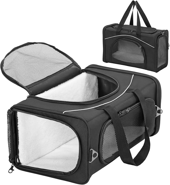 ‌Petsfit Airline Approved Pet Carrier for Small Dogs &amp; Cats, 19x9x12 TSA Approved Carrier, with Removable Dual-Sided Padding (2-Way Placement) - Fits Under Most Airplane Seats, Escape Proof (Black)