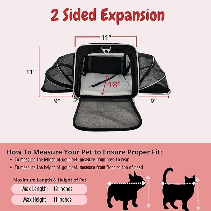 Airline Approved Expandable Premium Pet Carrier on Wheels- Two Sided Rolling Carrier- Designed for Dogs &amp; Cats- Extra Spacious Soft Lined Carrier! (Black) (RL-PET-CARRIER-WHEELS)