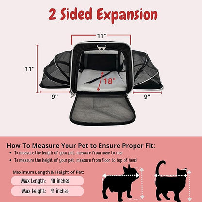 Airline Approved Expandable Premium Pet Carrier on Wheels- Two Sided Rolling Carrier- Designed for Dogs &amp; Cats- Extra Spacious Soft Lined Carrier! (Black) (RL-PET-CARRIER-WHEELS)