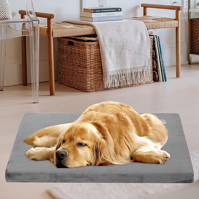 EMPSIGN Stylish Dog Bed Mat Dog Crate Pad Mattress Reversible (Cool &amp; Warm), Water Proof Linings, Removable Machine Washable Cover, Firm Support Pet Crate Bed for Small to XX-Large Dogs, Grey