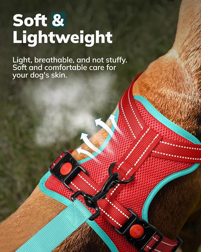 MIDOG No-Pull Dog Harness | Adjustable &amp; Reflective Pet Harness Leash Set for Small Medium Large Dogs Walking, Training| No Choke, Front Clip, Soft Padded Vest with Easy Control Handle - Red, XL