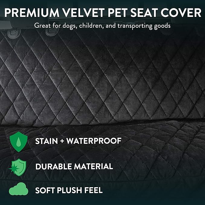 Plush Paws Products Velvet Rear Car Seat Protector w/o Hammock | Washable &amp; Waterproof Back Seat Dog Cover for Car, Truck, &amp; SUV | Nonslip, Tear Resistant Pet Seat Cover | Regular Charcoal