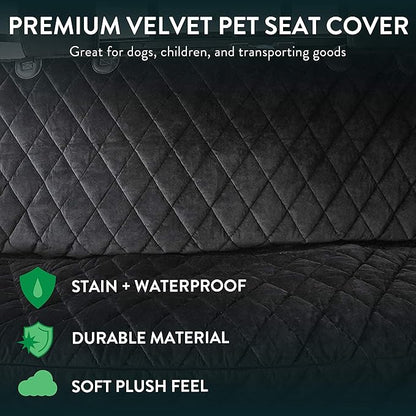 Plush Paws Products Velvet Rear Car Seat Protector w/o Hammock | Washable &amp; Waterproof Back Seat Dog Cover for Car, Truck, &amp; SUV | Nonslip, Tear Resistant Pet Seat Cover | Regular Charcoal