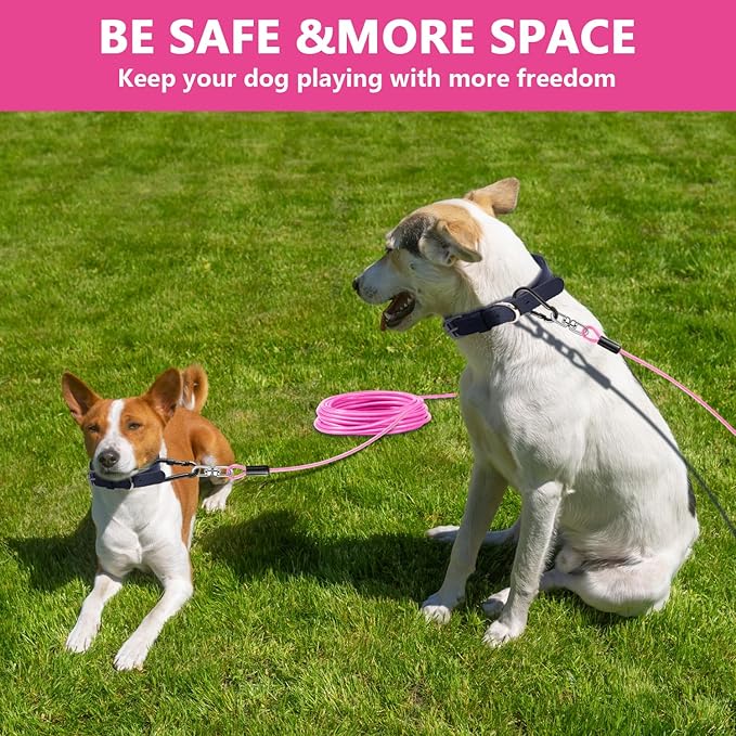 Dog Tie Out Cable 15FT-500Lbs,Heavy Duty Dog Leads&amp;Tether for Yard with Swivel Hook,Small Large Dogs Leash Line for Outside,Rust Chew Proof Dogs Run Cable for Outdoor Camping (Pink, 15FT)