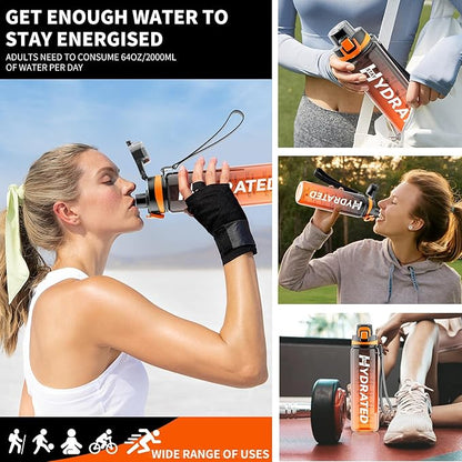Water Bottle, 32 oz Motivational Water Bottles with Time Marker-Tritan &amp; BPA Free, Sports Water Bottle with Time to Drink &amp; Strap, Wide Mouth, Leakproof -Gift for Christmas Gym Fitness &amp; Outdoor
