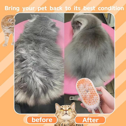 Cat Steam Brush for Shedding, 4 in 1 Rechargeable Pet Steam Brush for Dogs and Cats, Anti-Static, Massage, Cleaning, Shedding &amp; Combing All In One! (Khaki)