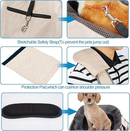 Ownpets Pet Sling Carrier, Fits 15 to 25lbs Extra-Large Dog/Cat Sling Carrier Reversible and Hands-Free Dog Bag with Adjustable Strap and Pocket Shoulder Pad, Beige