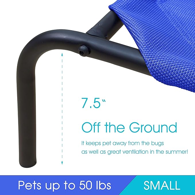 PHYEX Raised Pet Cot for Small Pets, Elevated Dog Bed with Breathable Mesh, Sturdy Steel Frame for Indoor &amp; Outdoor Use, Non-Slip Design, Easy Clean, 33-Inch Blue