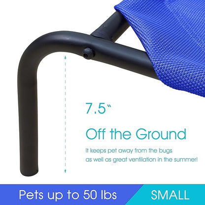 PHYEX Raised Pet Cot for Small Pets, Elevated Dog Bed with Breathable Mesh, Sturdy Steel Frame for Indoor &amp; Outdoor Use, Non-Slip Design, Easy Clean, 33-Inch Blue