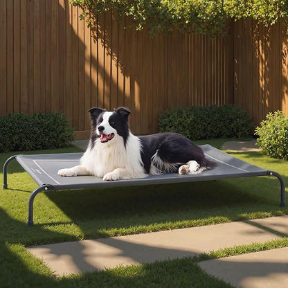 Bedsure Outdoor Elevated Dog Bed Large Sized Dog, Portable Indoor &amp; Outdoor Cooling Raised Cot Pet Hammock Bed with Skid-Resistant Feet, Frame with Breathable Mesh, Grey, 49 inches