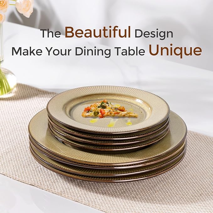 GBHOME Ceramic Dinnerware Sets,12 pcs Embossed Elegant Stoneware Plates and Bowls Sets, Housewarming Wedding Gift | Dishwasher &amp; Microwave Safe | Dishes Set Service for 4